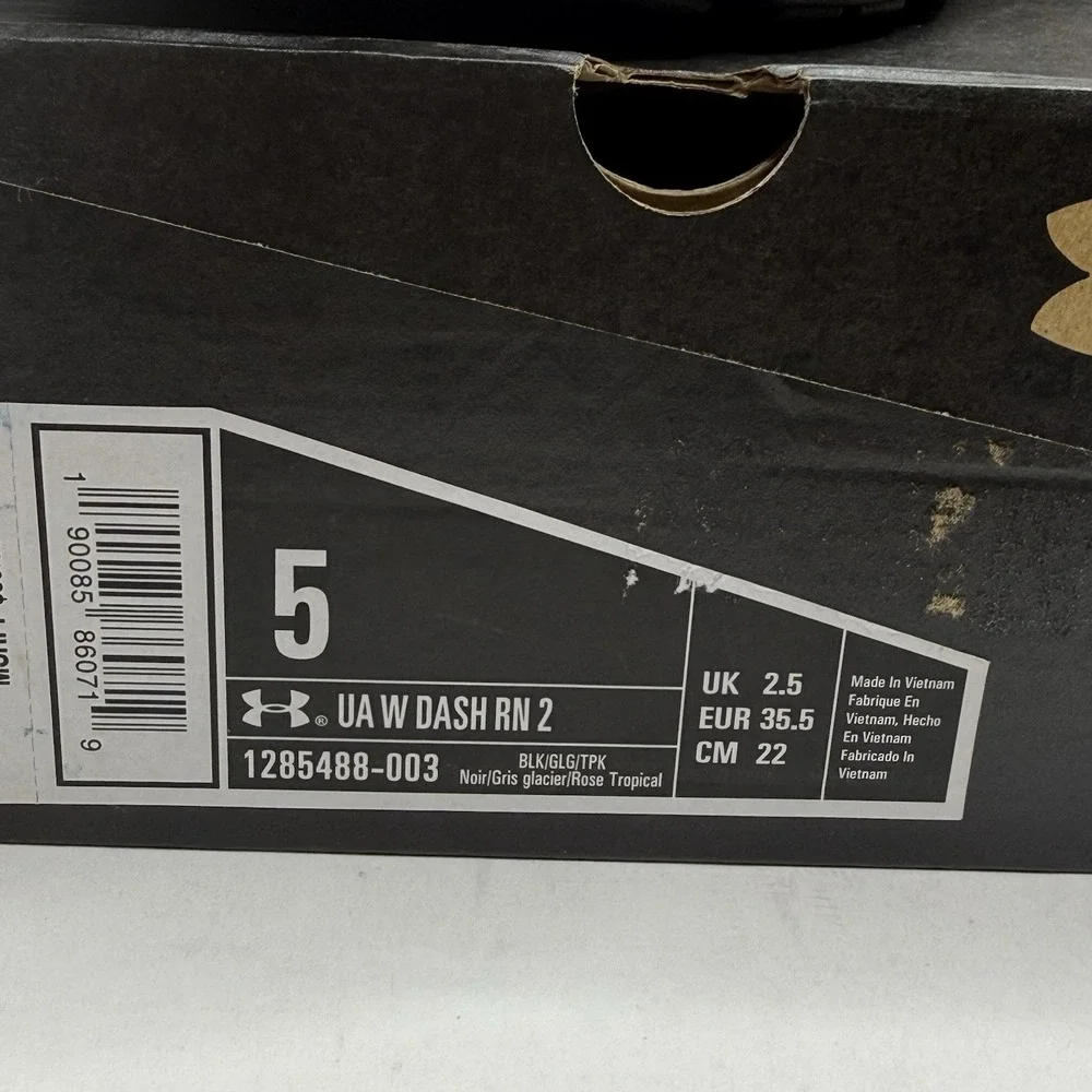 Under Armour Dash RN 2 Women’s Size 5 Black Pink Running Shoes NEW 1285488-003